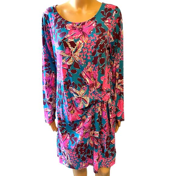 NEW Lilly Pulitzer Botanical Green Holiday In The Sun Bryson Long Sleeve Dress L - Picture 1 of 12